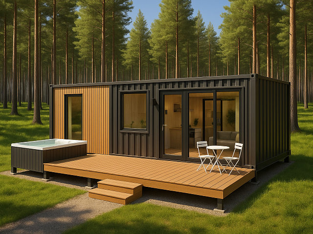 Модульный дом контейнер с открытой верандой и джакузи